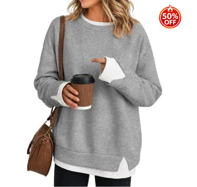 Fisoew Women's Layered Crew Neck Sweatshirt