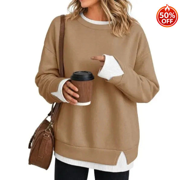 Fisoew Women's Layered Crew Neck Sweatshirt