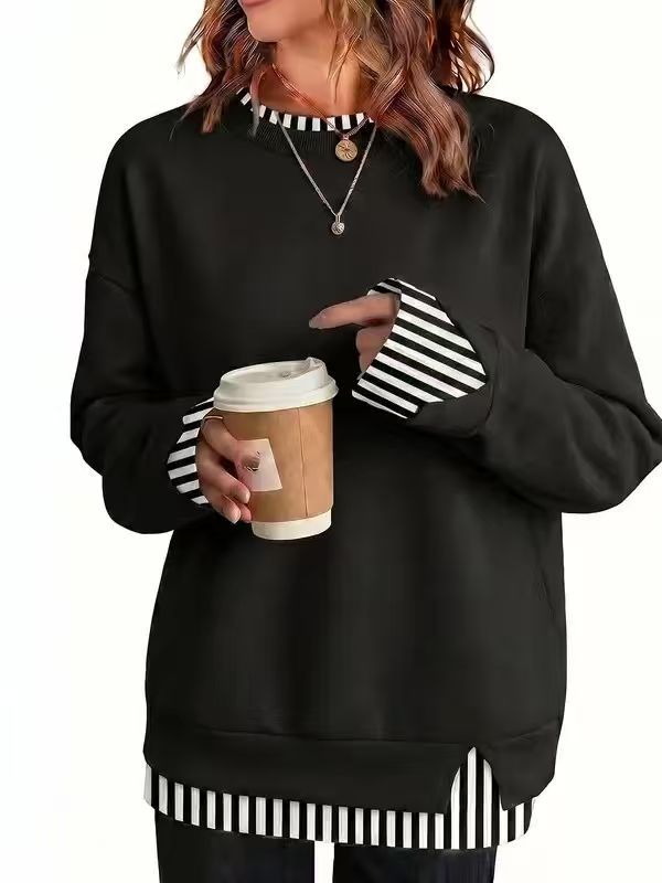 Fisoew Women's Layered Crew Neck Sweatshirt
