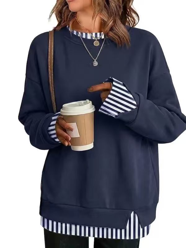 Fisoew Women's Layered Crew Neck Sweatshirt