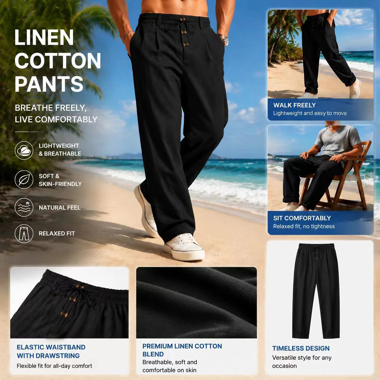 ⏳Limited-time 30% off⏰Men's Loose Fit Casual Relaxed Fit LightweightLinen Pants