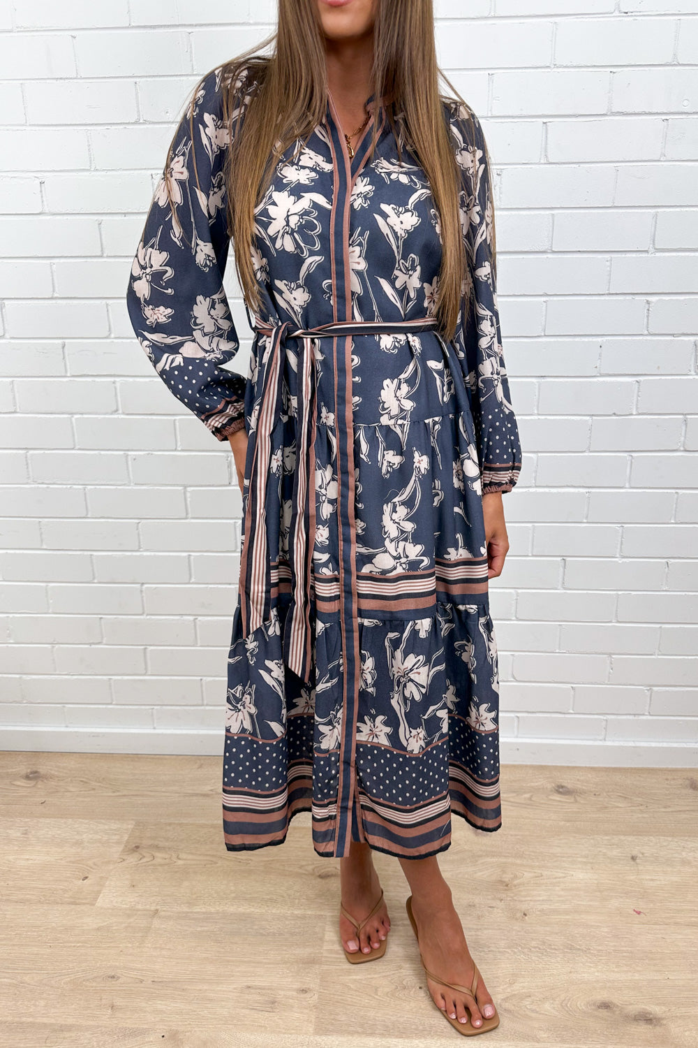 Thames Mist Dress - Dusty Blue Floral