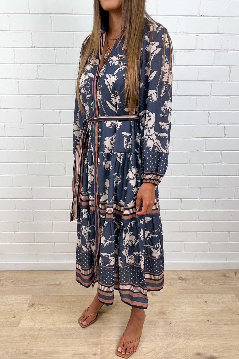 Thames Mist Dress - Dusty Blue Floral